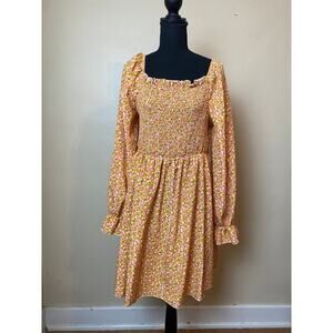 SHEIN Ditsy Floral Shirred Bodice Square Neck Dressplus size 1x pink and yellow